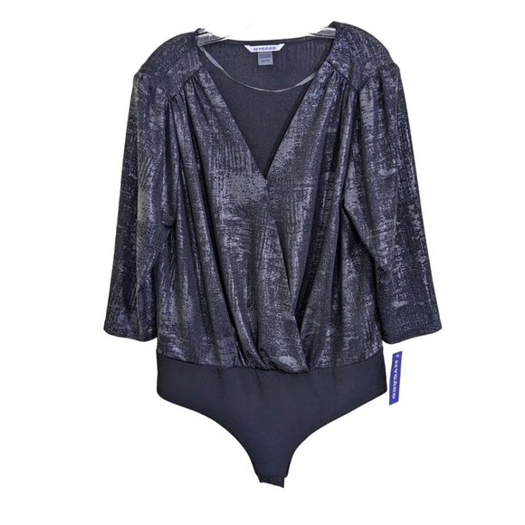 Womens Body Suit Bodysuit XL Surplice Faux Wrap Black Foil Missy Camo Refresh - Picture 1 of 5